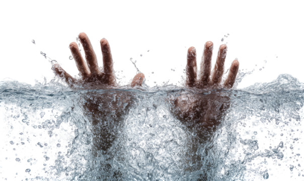 Two hands reaching up from water