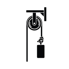 Black pulley system with rope and weight icon vector