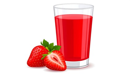 Glass of strawberry juice next to fresh strawberries