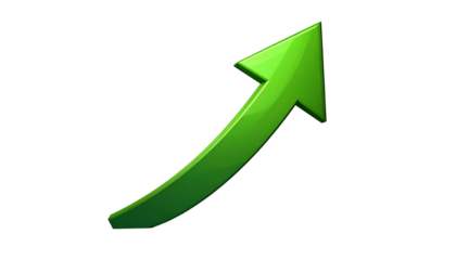 Glossy, upward-pointing green arrow on a black background, suggesting growth and progress