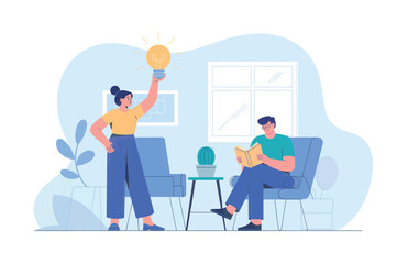 Modern flat design two people in casual seating area discussing ideas engaging in productive conversation business meeting concept