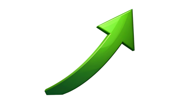 Glossy, upward-pointing green arrow on a black background, suggesting growth and progress
