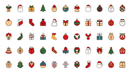 Naklejka premium Christmas and Holiday Hand-Drawn Sticker Icon Set