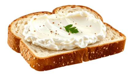 Slice of toasted bread with a generous spread of creamy white topping