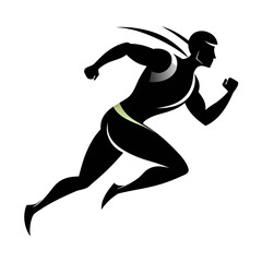 Black Silhouette of a Runner with Green and Grey Accents