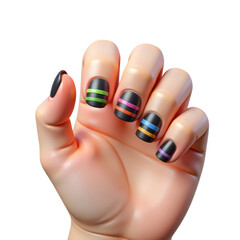 Obraz premium Green, purple and black horizontal stripes, bold graphic manicure 