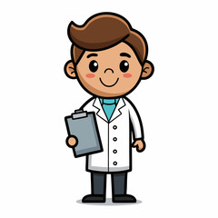 Cute Cartoon Doctor Holding Clipboard male scientist