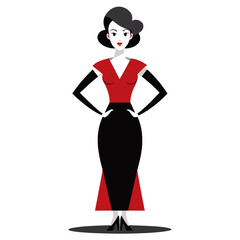 Stylized woman in red and black dress with hat female