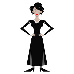 Woman in black dress with large hoop earrings Keywords: woman, black dress, fashion, style, retro, vintage, illustration, character, standing
