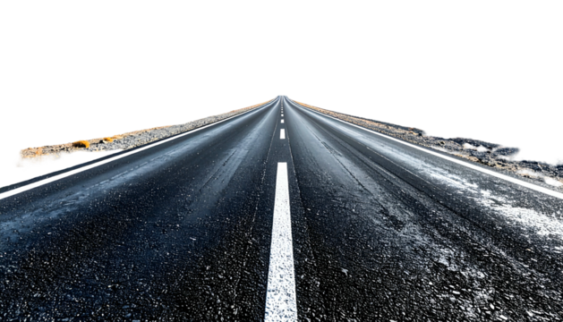Perspective view of a long, empty road stretching into the distance with a black background