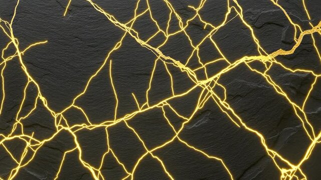 Elegant Black Marble with Golden Cracks Kintsugi Style Abstract Background.