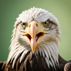 Naklejka premium Baby bald eagle profile with perfect lighting, revealing intricate feather patterns and piercing eyes.