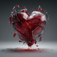 Imagine red heart that's shattered and exploding



