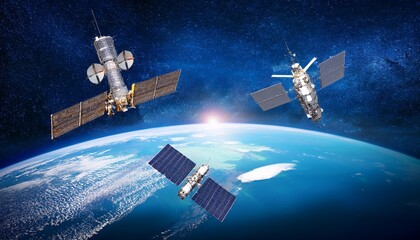 a captivating view from space of two satellites in orbit around the earth