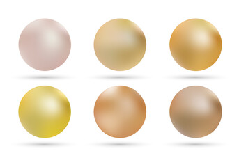 Set of six colorful pearls in warm shades on a white background. Eps 10