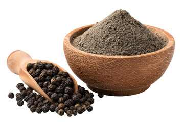 Ground black pepper and whole peppercorns