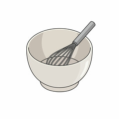 Simple Handdrawn Kitchen Bowl with Whisk Utensil Illustration for Cooking