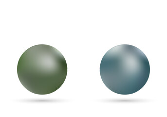 Two matte pearls: olive green and grey-blue on a white background. Eps 10