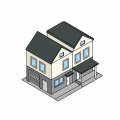 Isometric Detailed Suburban Detached House Building Structure Exterior Illustration