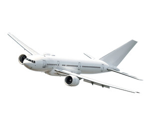 White passenger jet in flight.  Clean, modern, commercial aircraft, angled view
