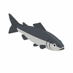 Minimalist Flat Style Realistic Trout Swimming Underwater Animal Illustration