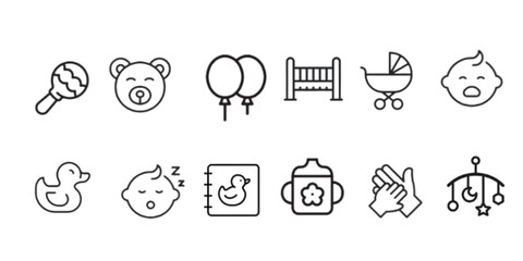 Baby care editable stroke outline icons set 