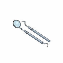 Detailed Flat Illustration of Dental Mirror and Probe Instrument Equipment