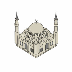 Isometric Detailed Mosque Building Structure Architectural Design Religious Place of Worship