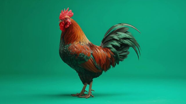 Rooster standing proudly on green screen background