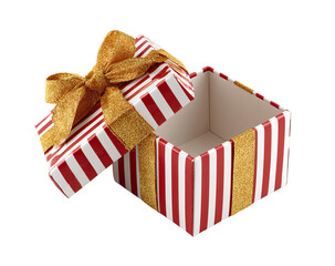Open gift box, red and white striped, gold ribbon