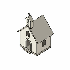 Isometric Line Art Detailed Chapel Small Church Religious Building Illustration