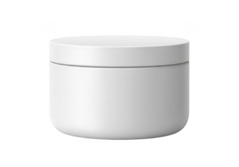 Clean white cylindrical container with lid isolated on transparent background