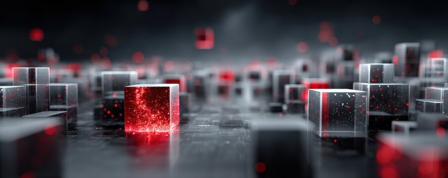 Abstract digital scene with glowing cubes illustrating blockchain technology