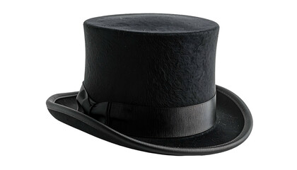 A classic black tall hat with a slight brim and a dark band, isolated on black