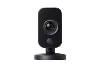 A?matte-black?rectangular?web?camera?on?a?small?round?base.?A?clear?lens?is?centered?on?the?face.?A?small?circular?light?is?visible