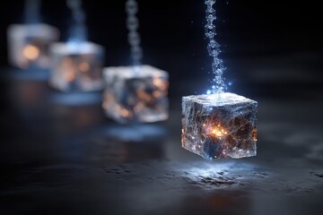 Abstract glowing cube with light effects in a futuristic digital style