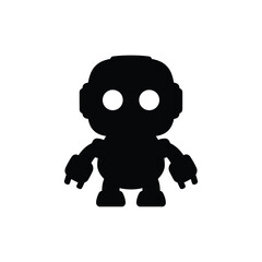 Black robot silhouette with round eyes and simple limbs