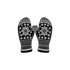 Decorative mittens with floral patterns, isolated on a white background, winter apparel