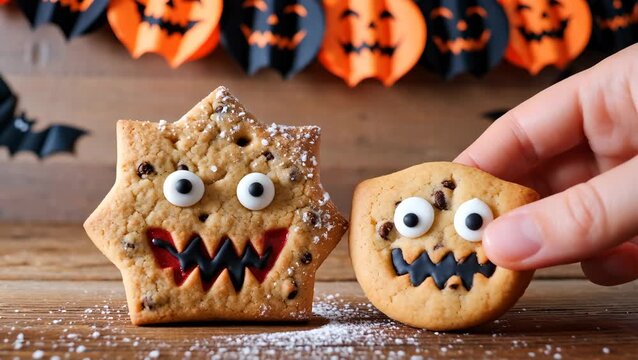 Festive Halloween Cookies with Spooky Faces Perfect for Celebrations