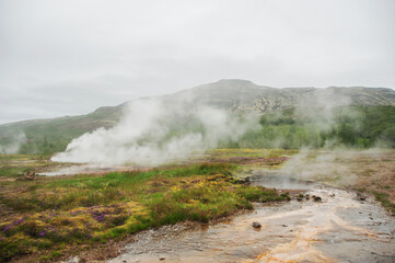 The powerful Stokkur Geyser in Iceland