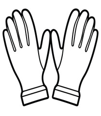 A simple black and white line art illustration of a pair of protective polyester gloves, shown as a vector icon isolated on a white background
