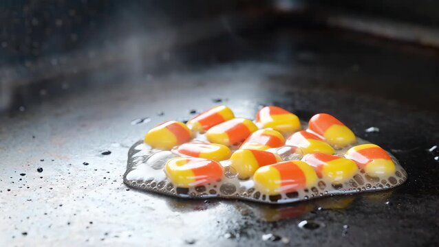 Colorful Candy Corn Melting on a Griddle