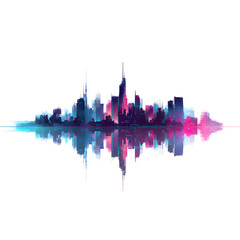 Obraz premium Cityscape Reflection: A mesmerizing cityscape silhouette comes to life, its architectural marvels reflected with artistry, showcasing a fusion of urban vibrancy.