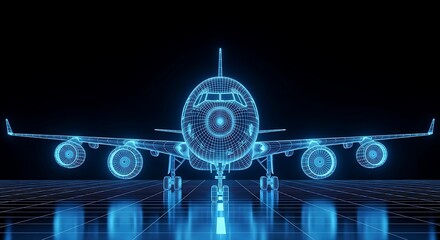 Experience future aviation with this stunning wireframe airplane blueprint, ideal for tech presentations, futuristic concepts, and innovative engineering designs