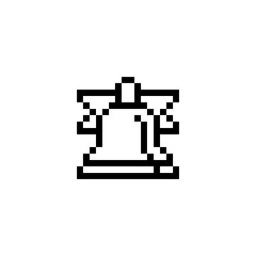 Classic black and white 8-bit pixel bell icon. Symbol of notifications, alerts, or messages in vintage games and interfaces. Minimalist monochrome design for old-school pixel art aesthetics.