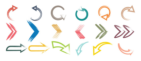Brush Stroke colorful Arrows icons vector- Set of hand drawn arrow icon with various directions.
