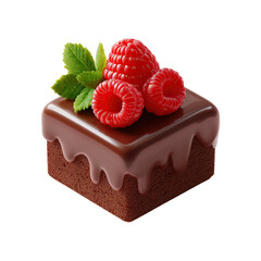 Chocolate brownie dessert with raspberries with isolated on black.