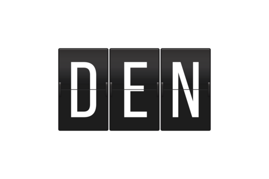 Split-Flap Airport Display Showing DEN Code for Denver International Airport, Travel and Aviation Concept