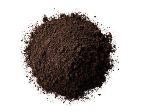 Dark brown granular substance,  circular mound,  isolated on black