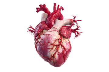 Realistic human heart anatomy illustration with detailed veins for educational purposes